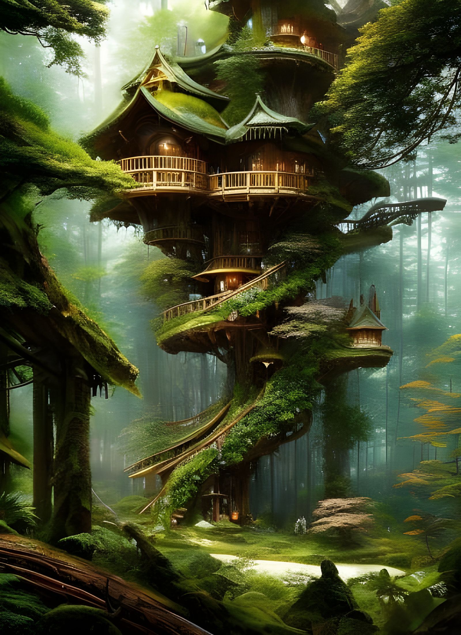 Epic Forest Treehouse Village in Golden Hour