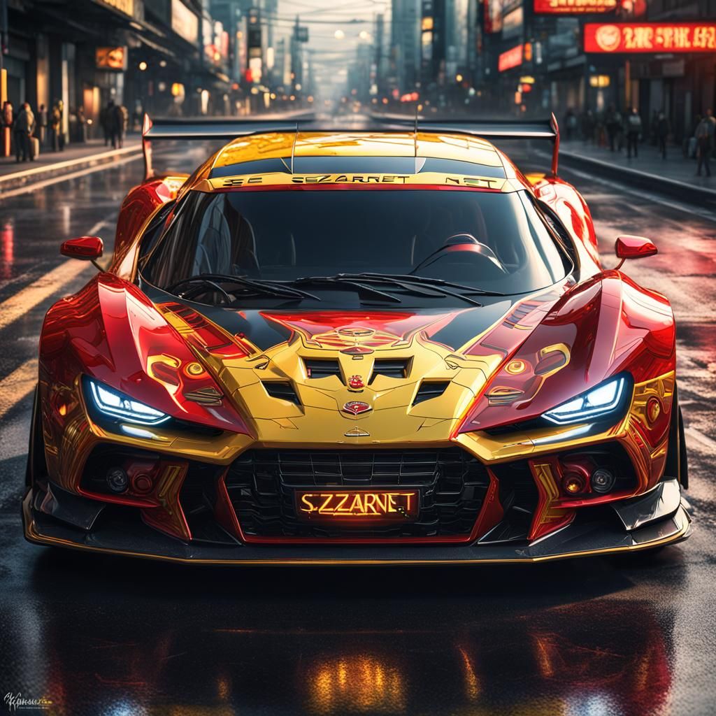 Red and Yellow 3D Car Logo in Anime Style