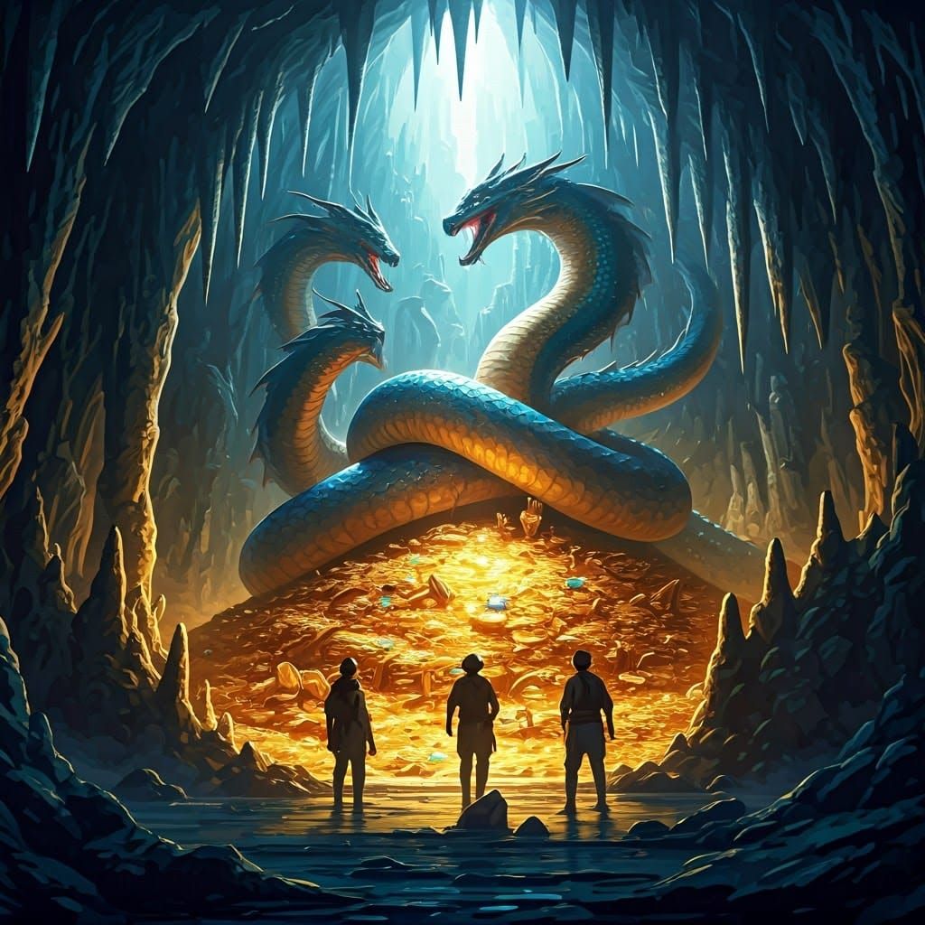 Majestic Grotto Treasure Guarded by Sea Serpent