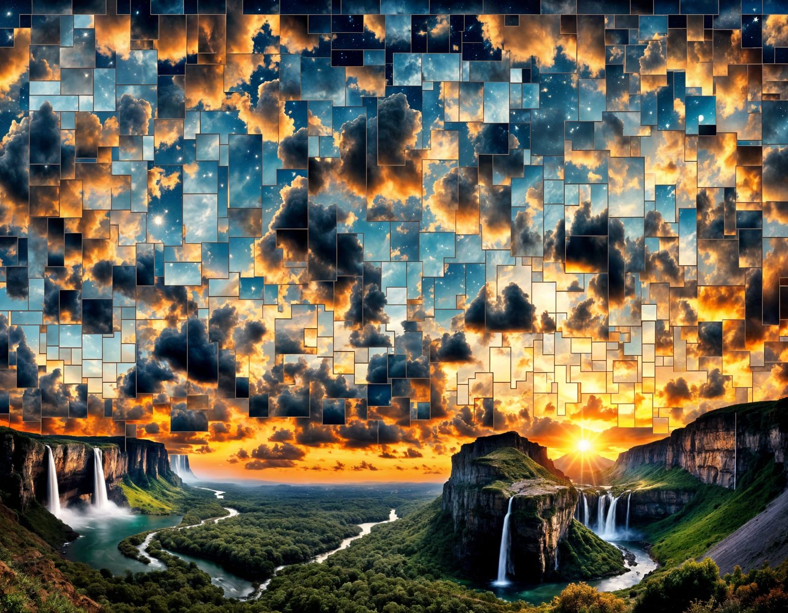 Cloudy Sky Photomontage Mosaic of Nature