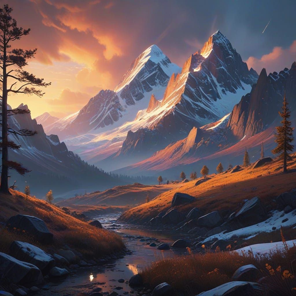 Majestic Snow-Capped Mountains in Vibrant Dawn Light