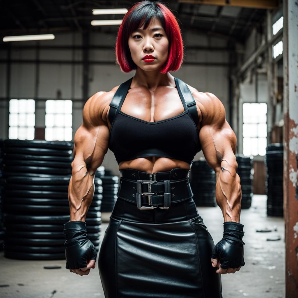 Powerful Woman with Biceps in Abandoned Warehouse