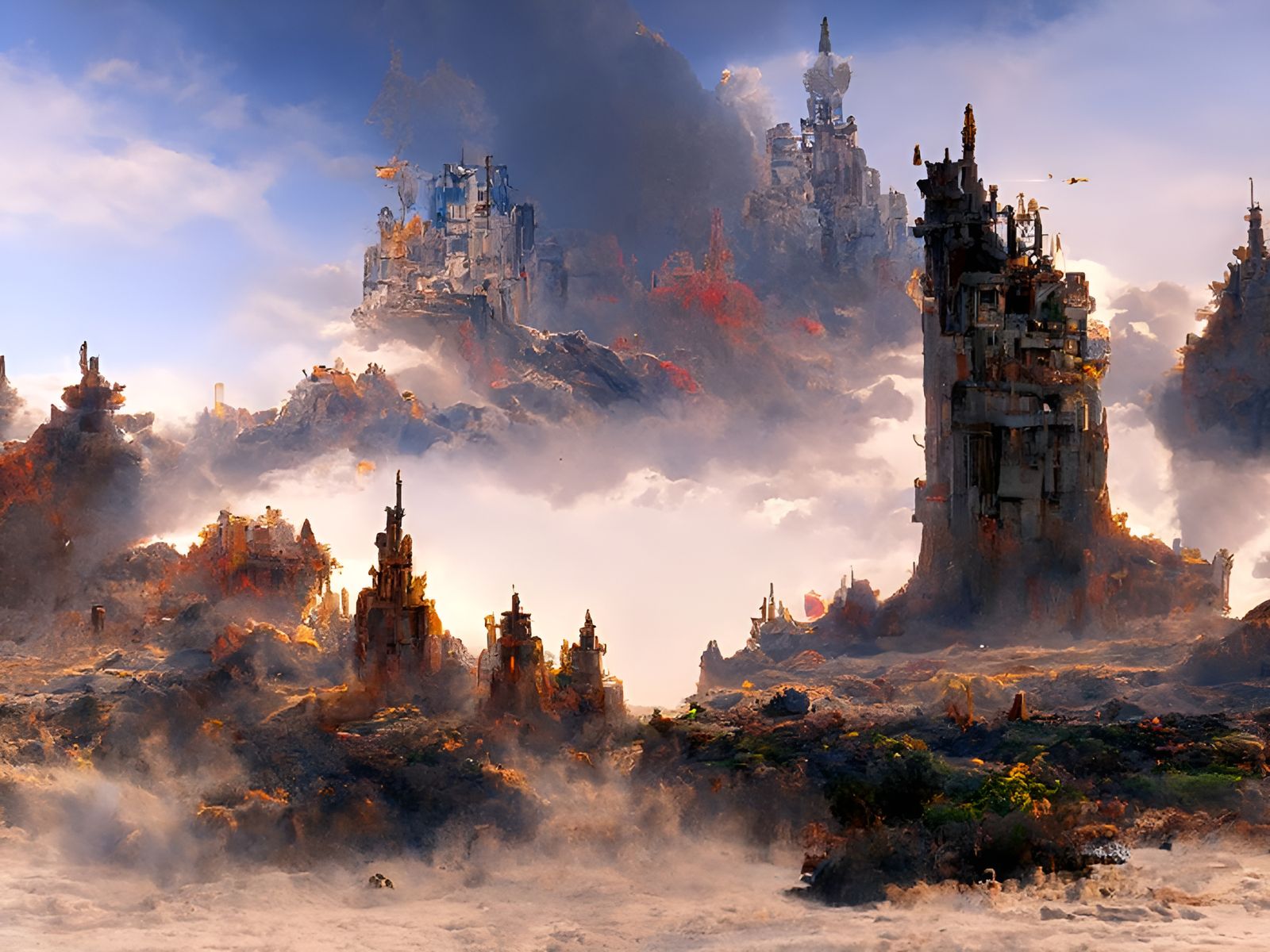 Post-Apocalyptic Castle Vista in Hyperrealistic Style