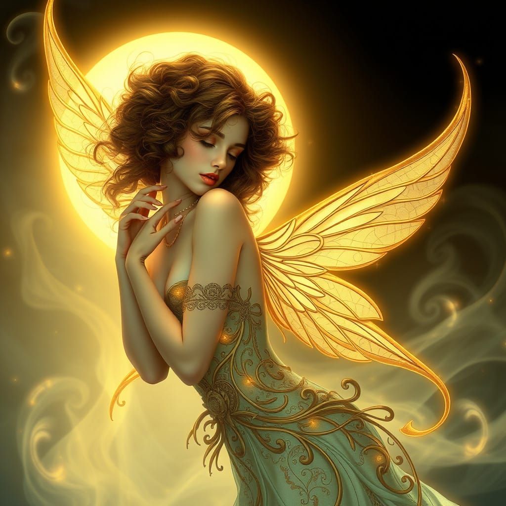 Ethereal Art Nouveau Fairy Portrait in Elegant Curves