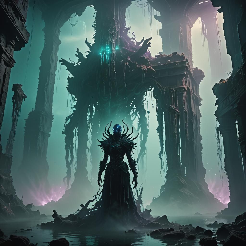 Abyssal Entity in Underwater Ruin: Dark Fantasy