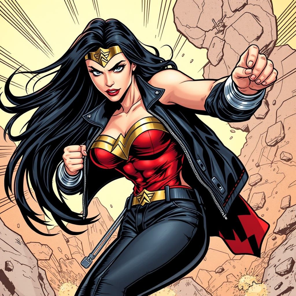 Amazonian Warrior Goddess in Bold DC Comics Style