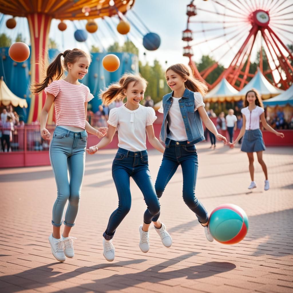 Miniature Russian Children Playing in Amusement Park