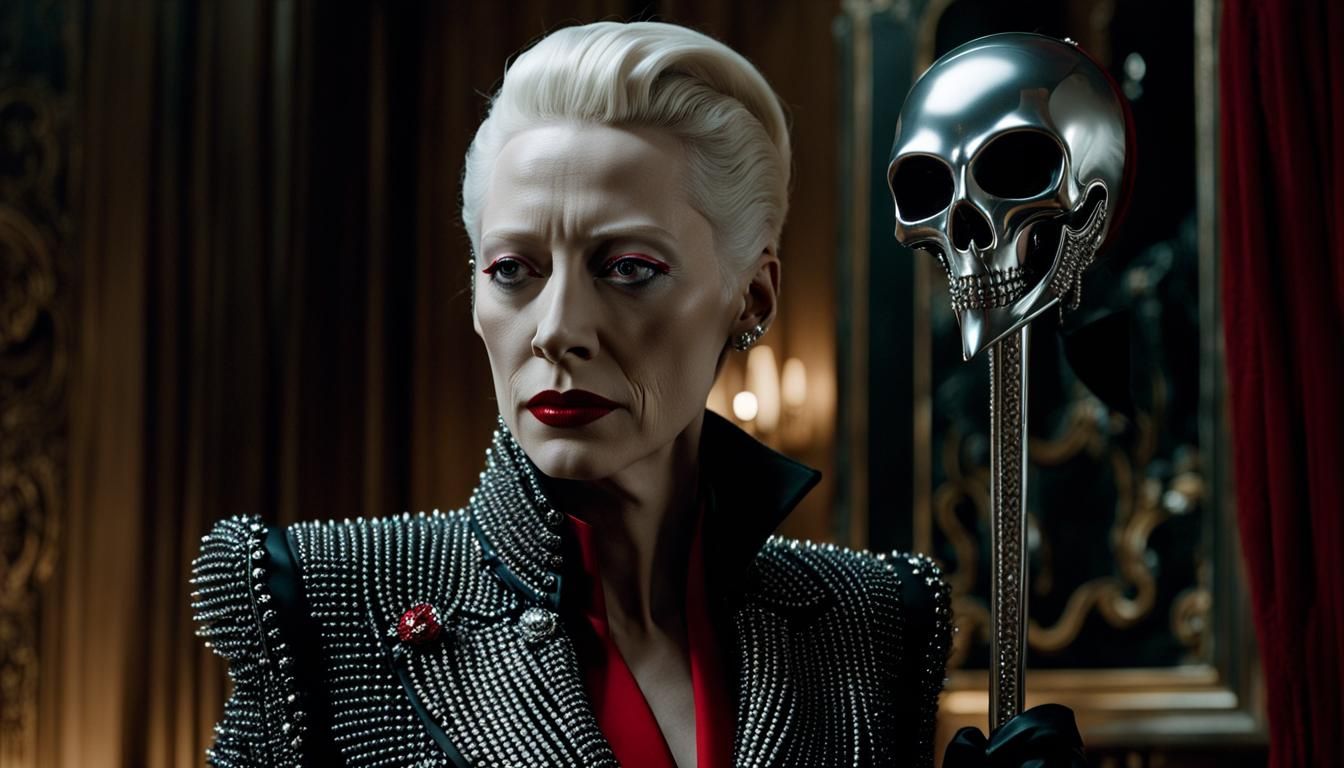 Tilda Swinton as Death in Red Givenchy Suit