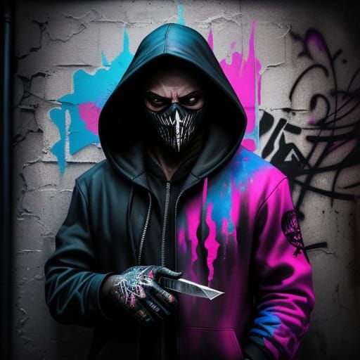 Gritty Urban Landscape in Vibrant Graffiti Style