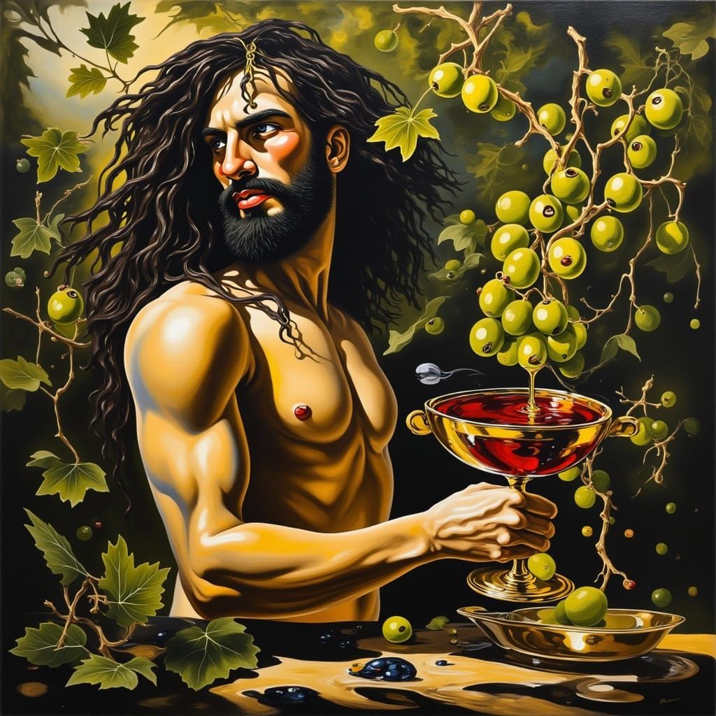 Dionysus in Sun-Drenched Vineyard, Oil Painting