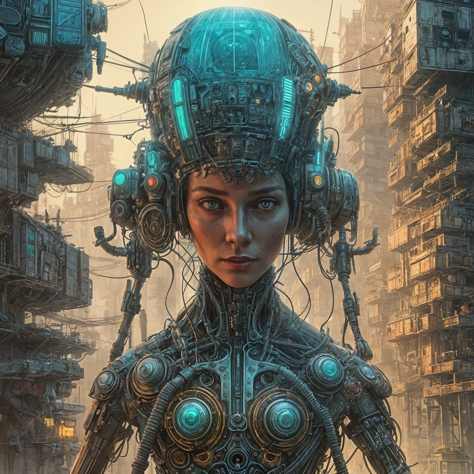 Cyberpunk Android in Dystopian Landscape