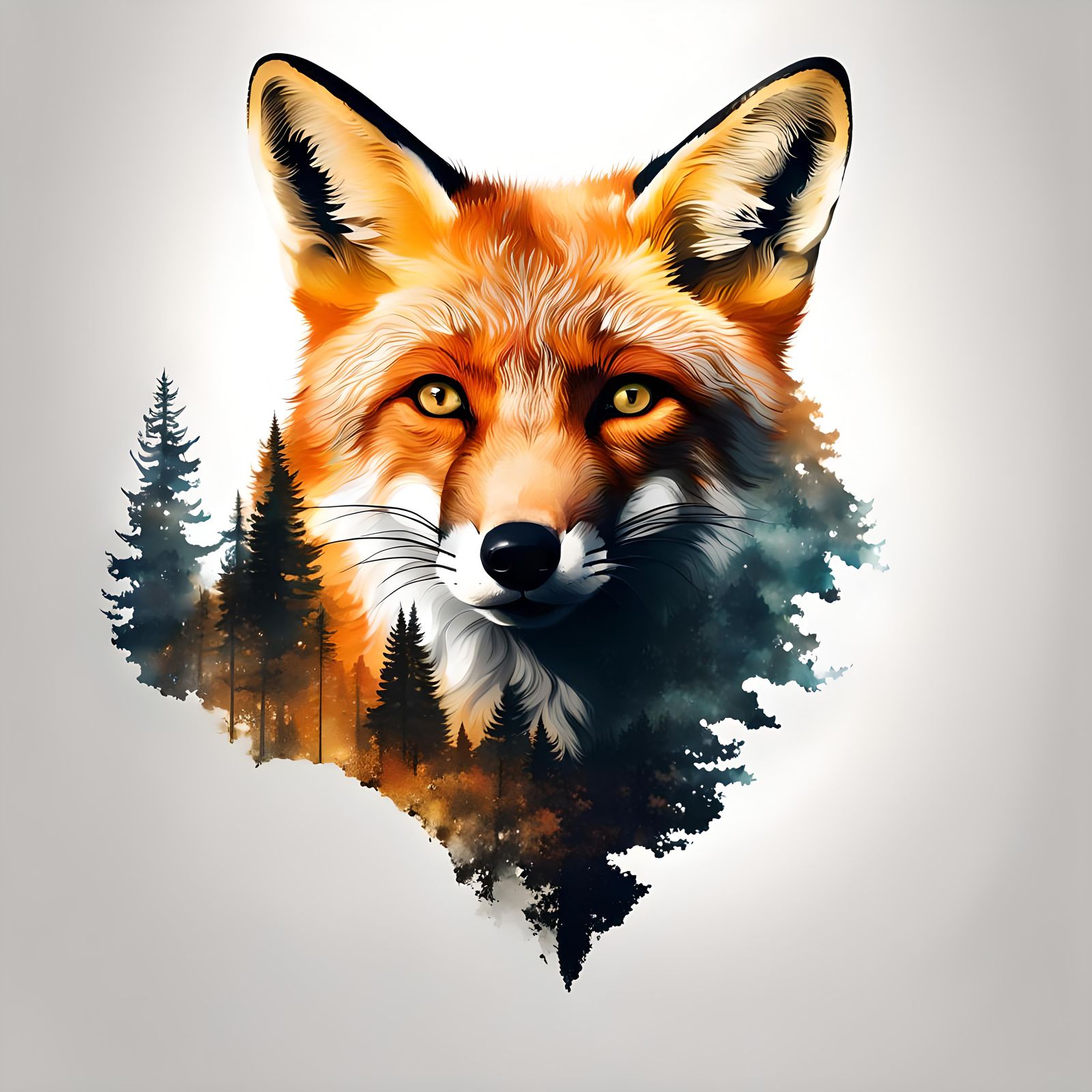 Fox Silhouette Double Exposure Forest Landscape