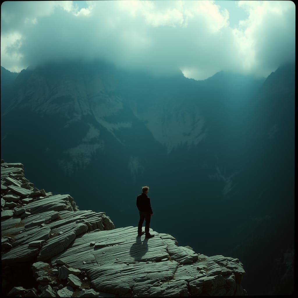 Dramatic Cliffside Scene with Cinematic Lighting