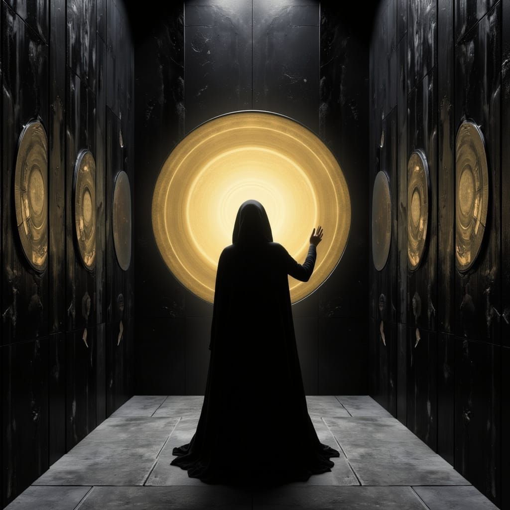 Mystical Figure in Futuristic Akashic Library