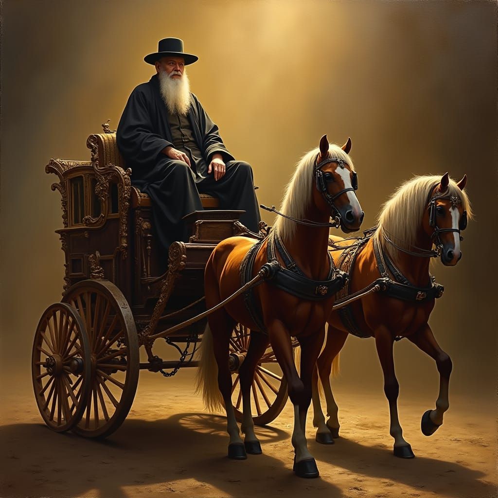 Rebbe of Sanz on Ornate Carriage, Realistic Oil Painting