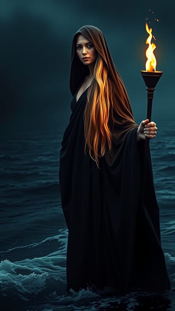 Ethereal Goddess Rising from the Turbulent Sea in Cinematic ...