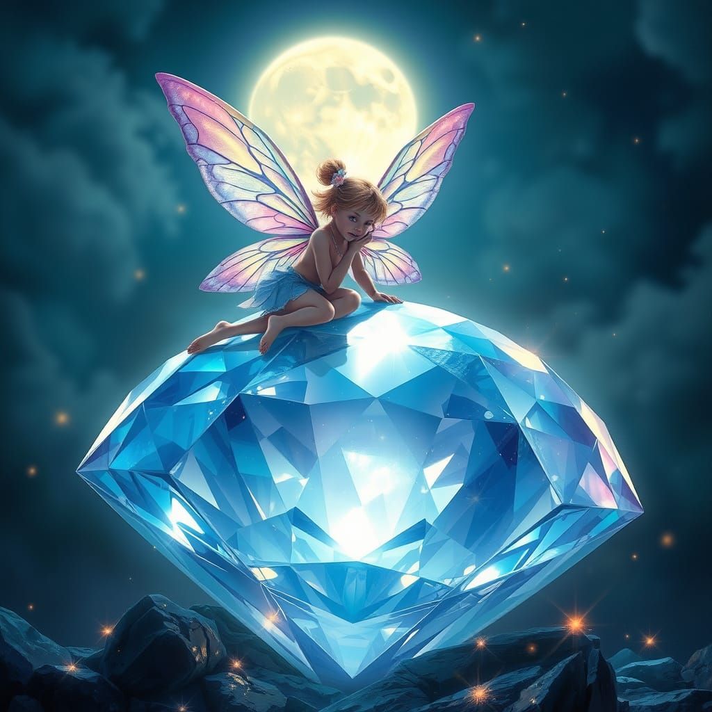 Fairy on Diamond in Ethereal Moonlight