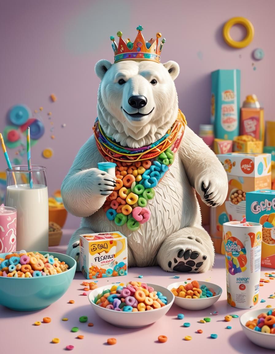 Cartoon Polar Bear with Cereal, 3D Render