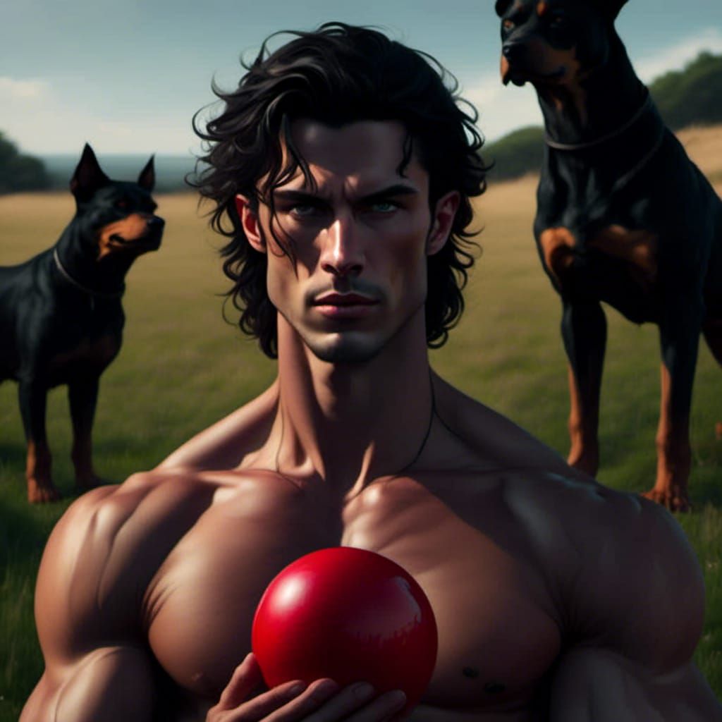 Hyperrealistic Hades with Doberman in the Underworld