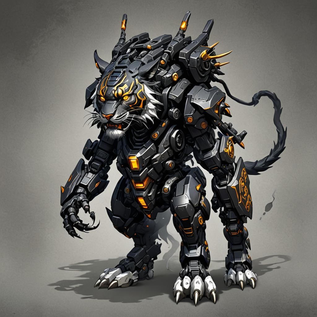 Black Mecha Tiger Mount: Digital Art