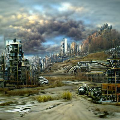 Post-Apocalyptic Futuristic Cityscape in Hyperrealism