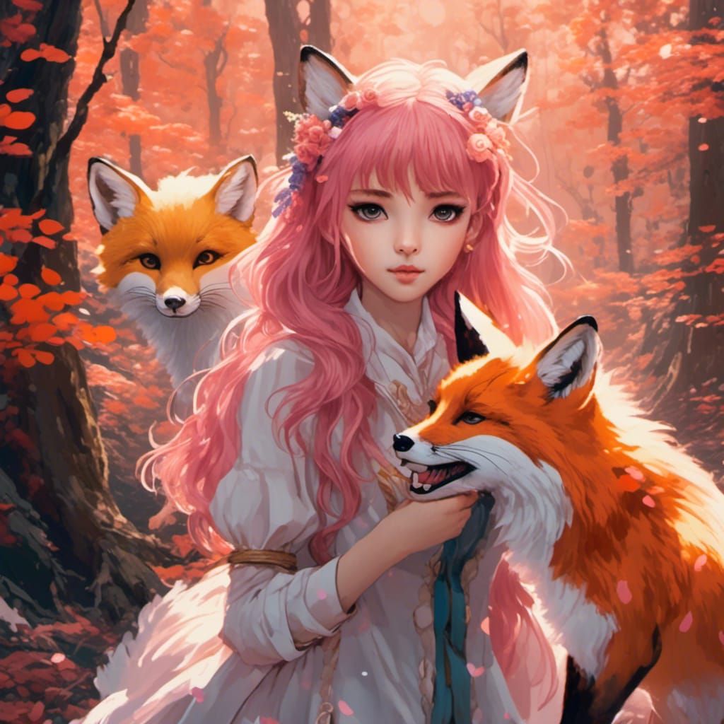 Fox Girl Portrait in Hyperreal Anime Style