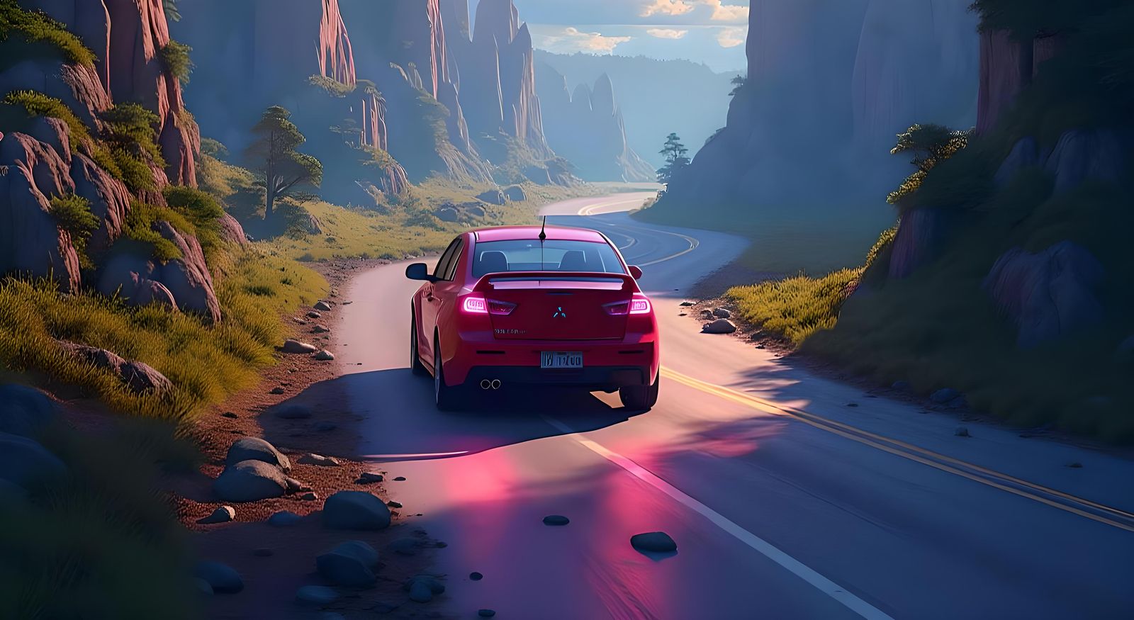 Mitsubishi Lancer Landscape Banner: Detailed Matte Painting