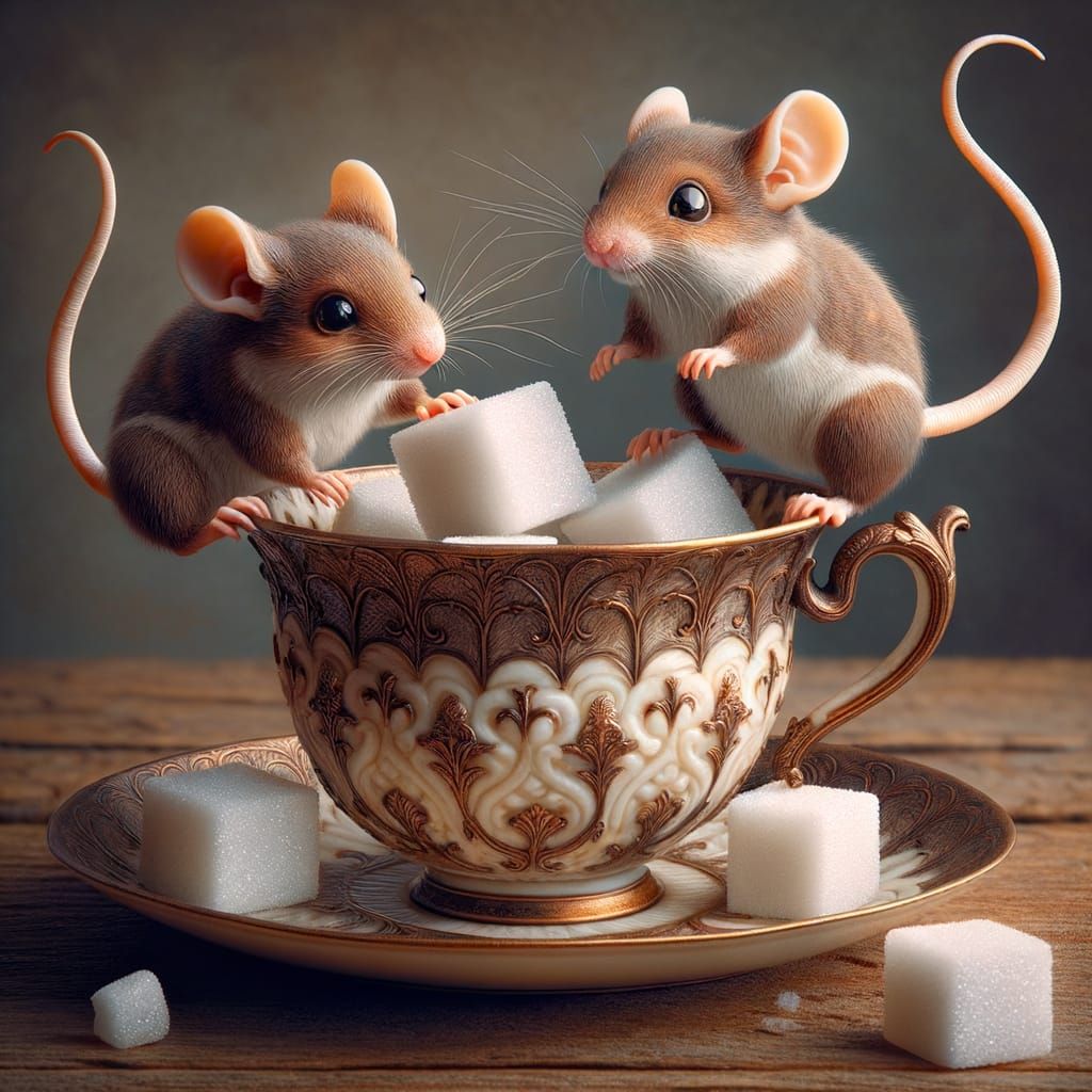 Mice in Vintage Teacup Whimsy