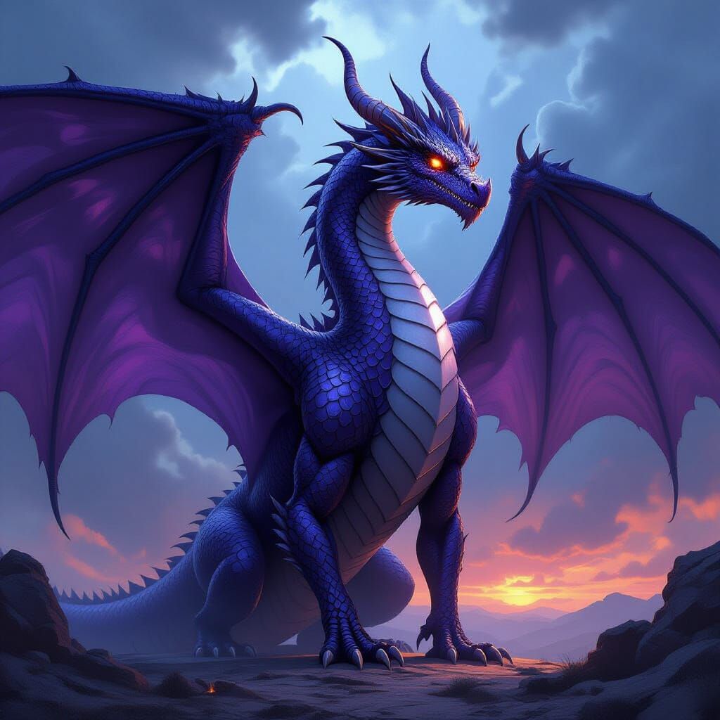 Majestic Silver Dragon with Purple Highlights