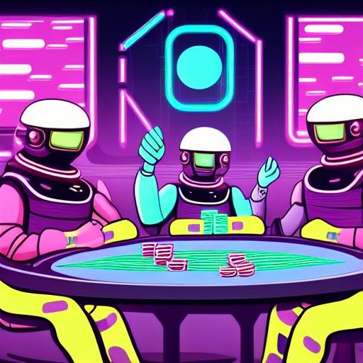 Futuristic Spacemen Playing Poker in Synthwave Neon Style