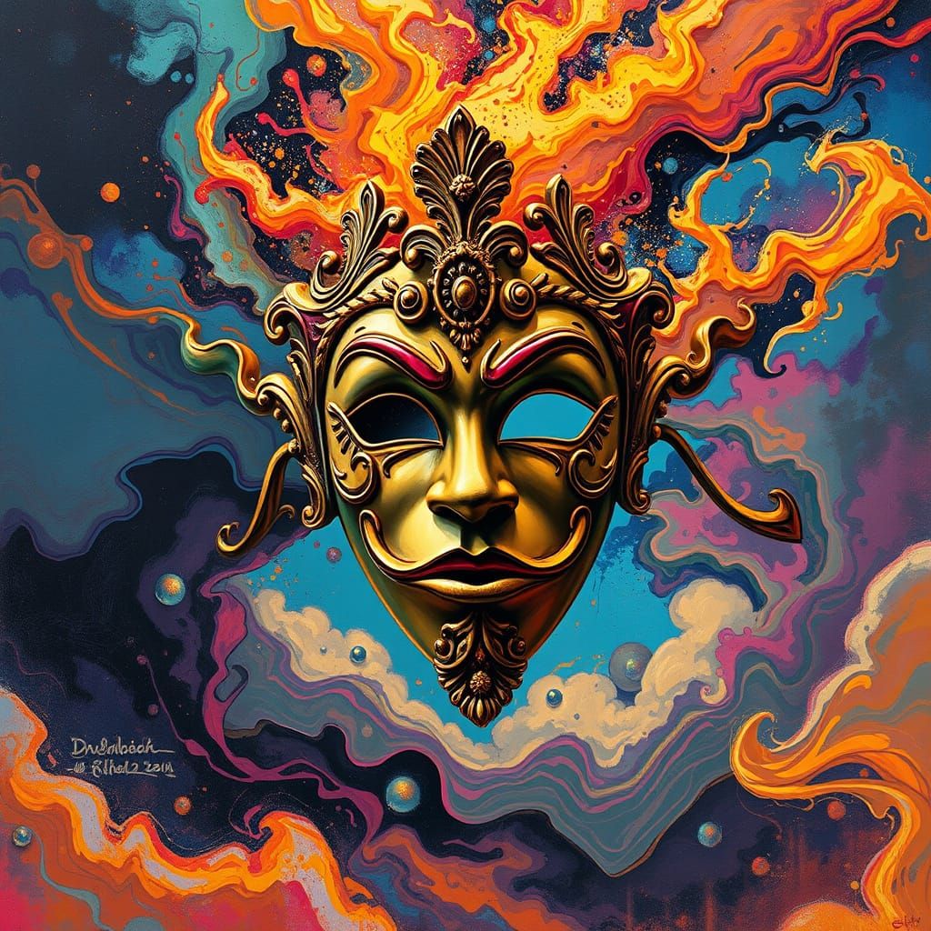 Surreal Dreamscape Mask in Vibrant, Swirling Colors