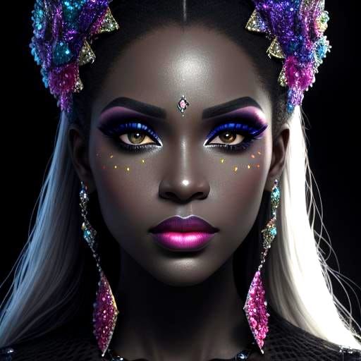 Hyperrealistic Close-up: Black Woman in Drag Makeup