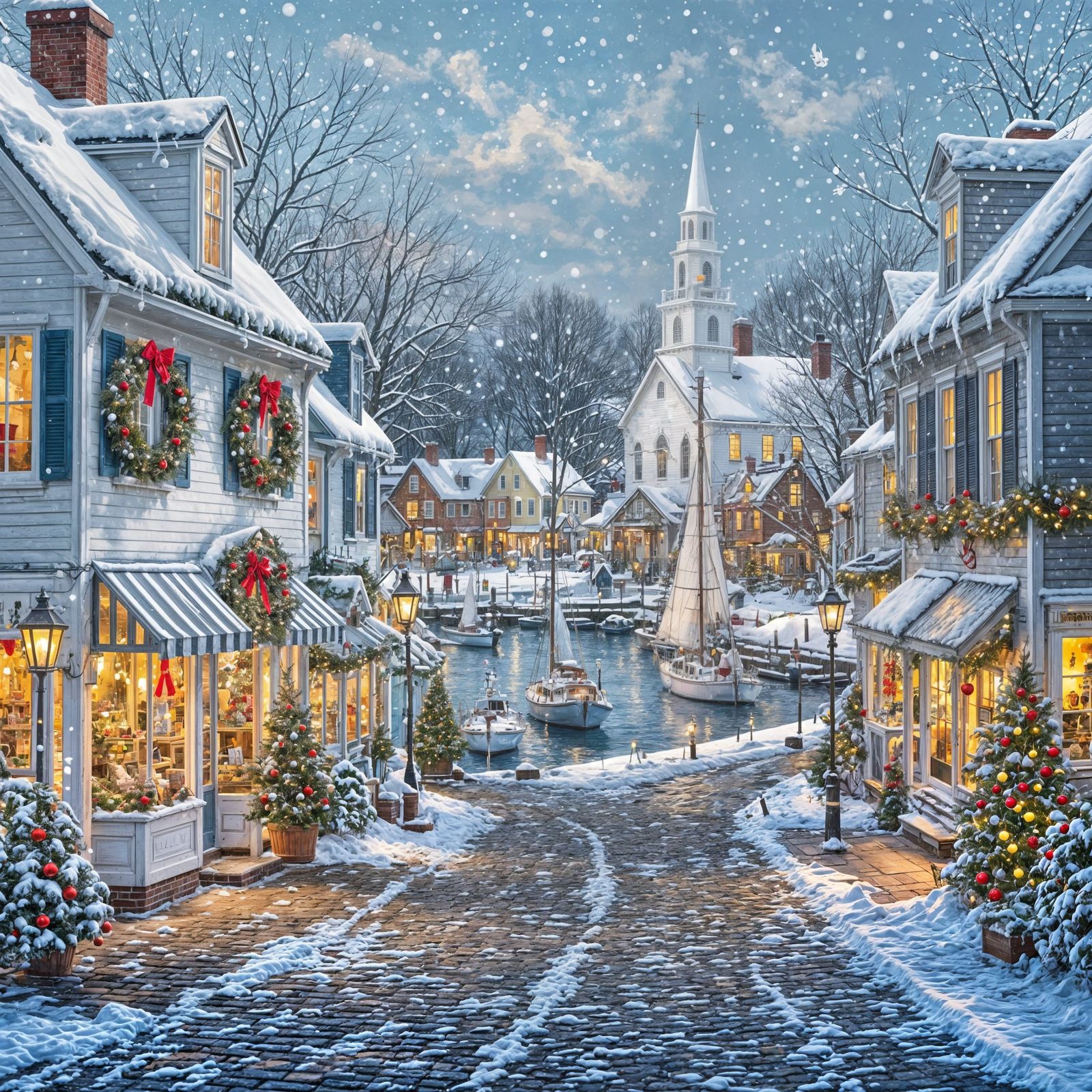 Christmas in a Quaint New England Harbor Town