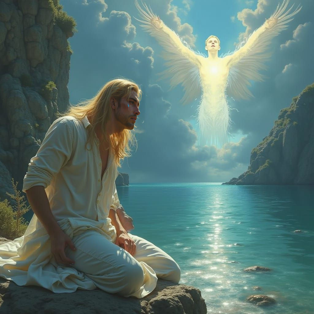 Grief-Stricken Man Bids Farewell in Dark Fantasy Style