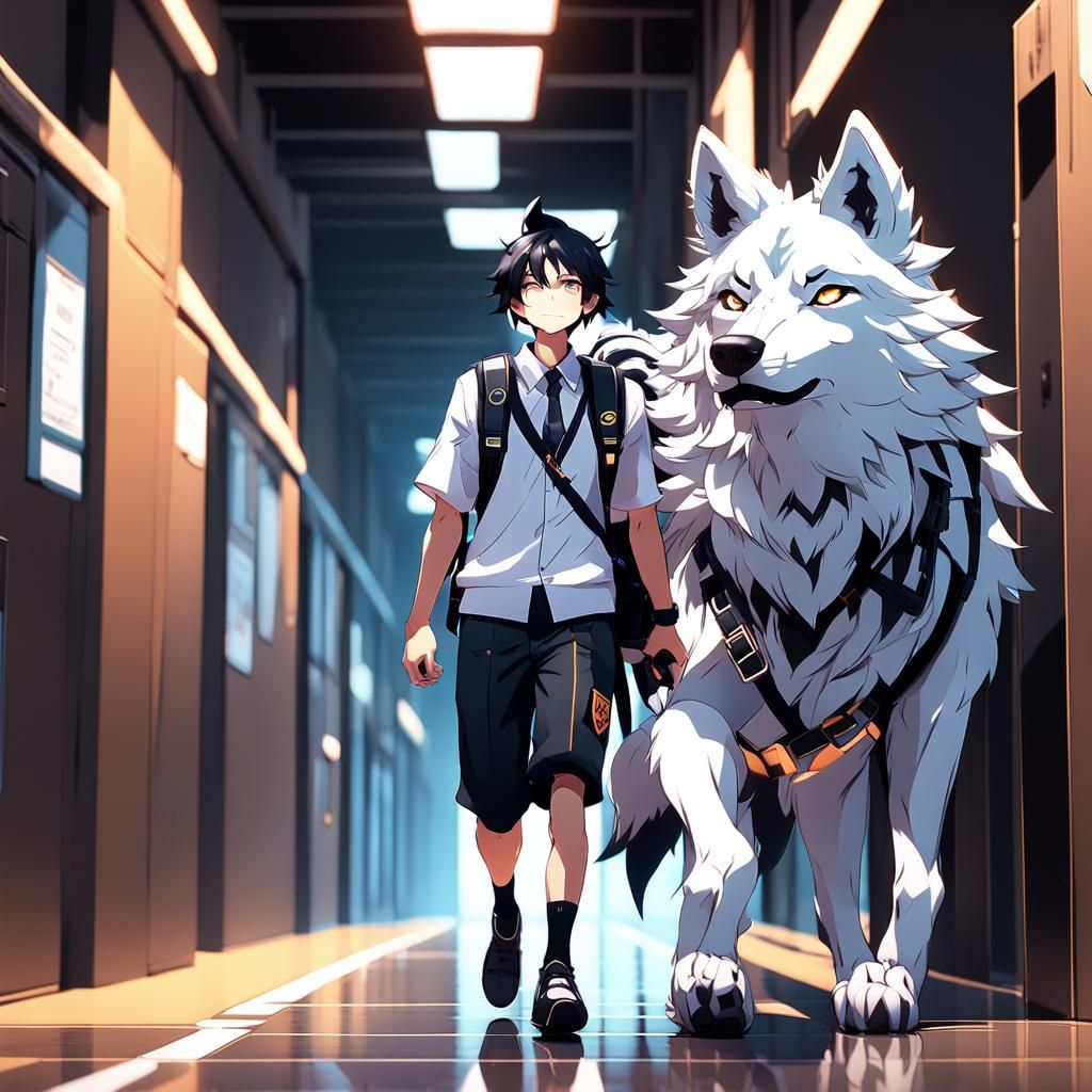 Anime Boy with Wolf Features in School Uniform
