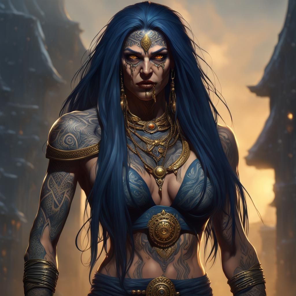 Powerful Goliath Woman with Tribal Tattoos