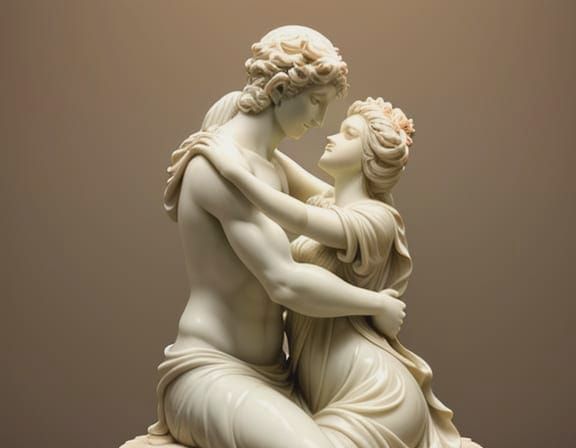 Rococo Marble Sculpture of Embracing Couple