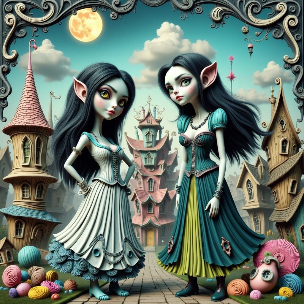 Gothic Girls in Whimsical, Baroque Town Square