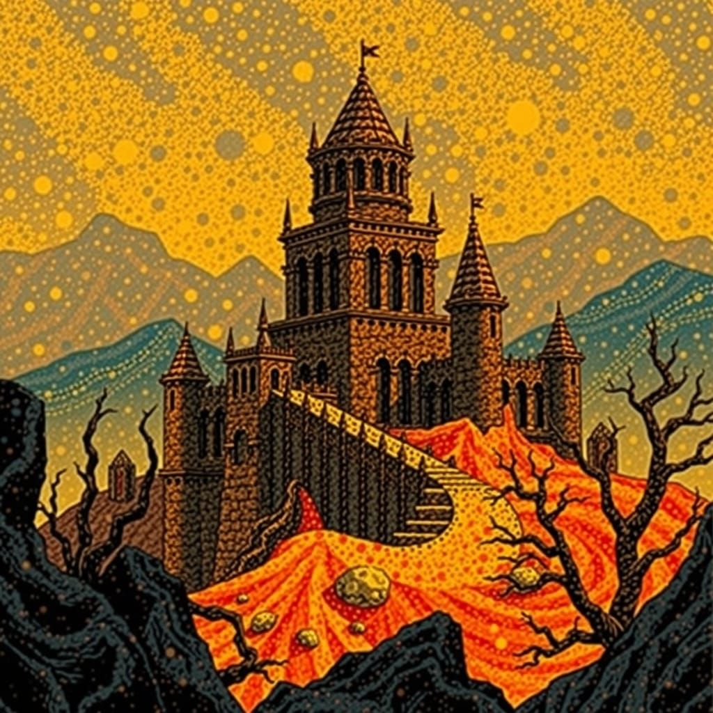 Barad Dûr in Mordor as Pointillist Painting