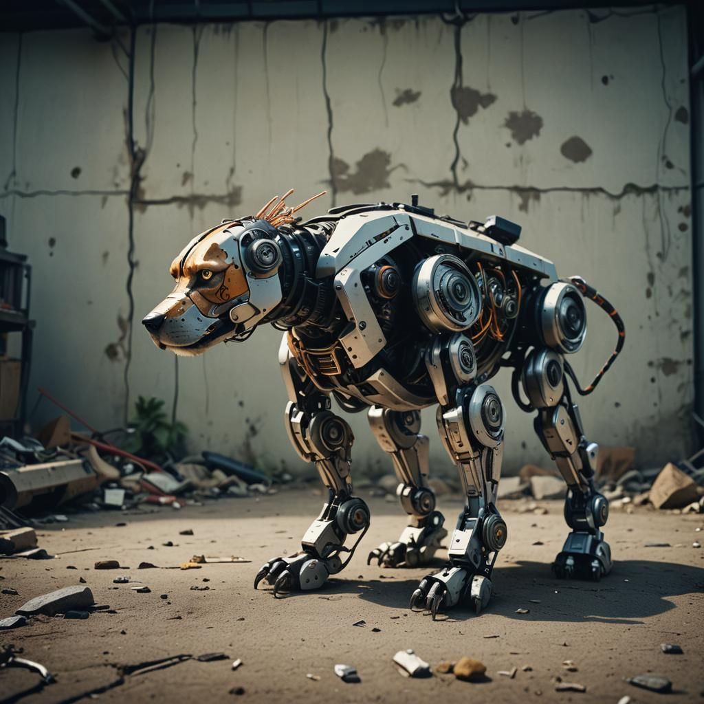 Cyborg Robot Dog: Cinematic Film Still