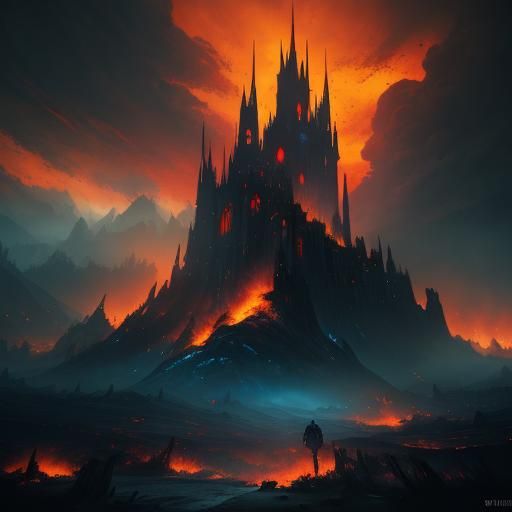 Burning Cityscape: Dark Fantasy Digital Painting