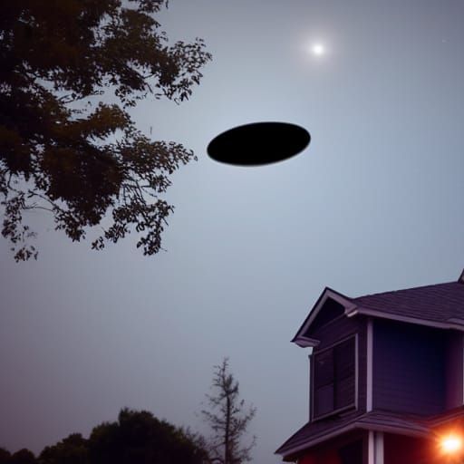 Spooky UFO Flying Over House at Night