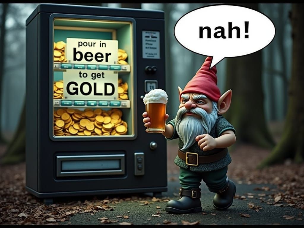 Grumpy Gnome Leaves Golden Beer Vending Machine