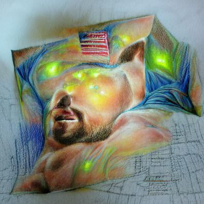 Hyperrealistic Neon Pencil Sketch of a Nude Man