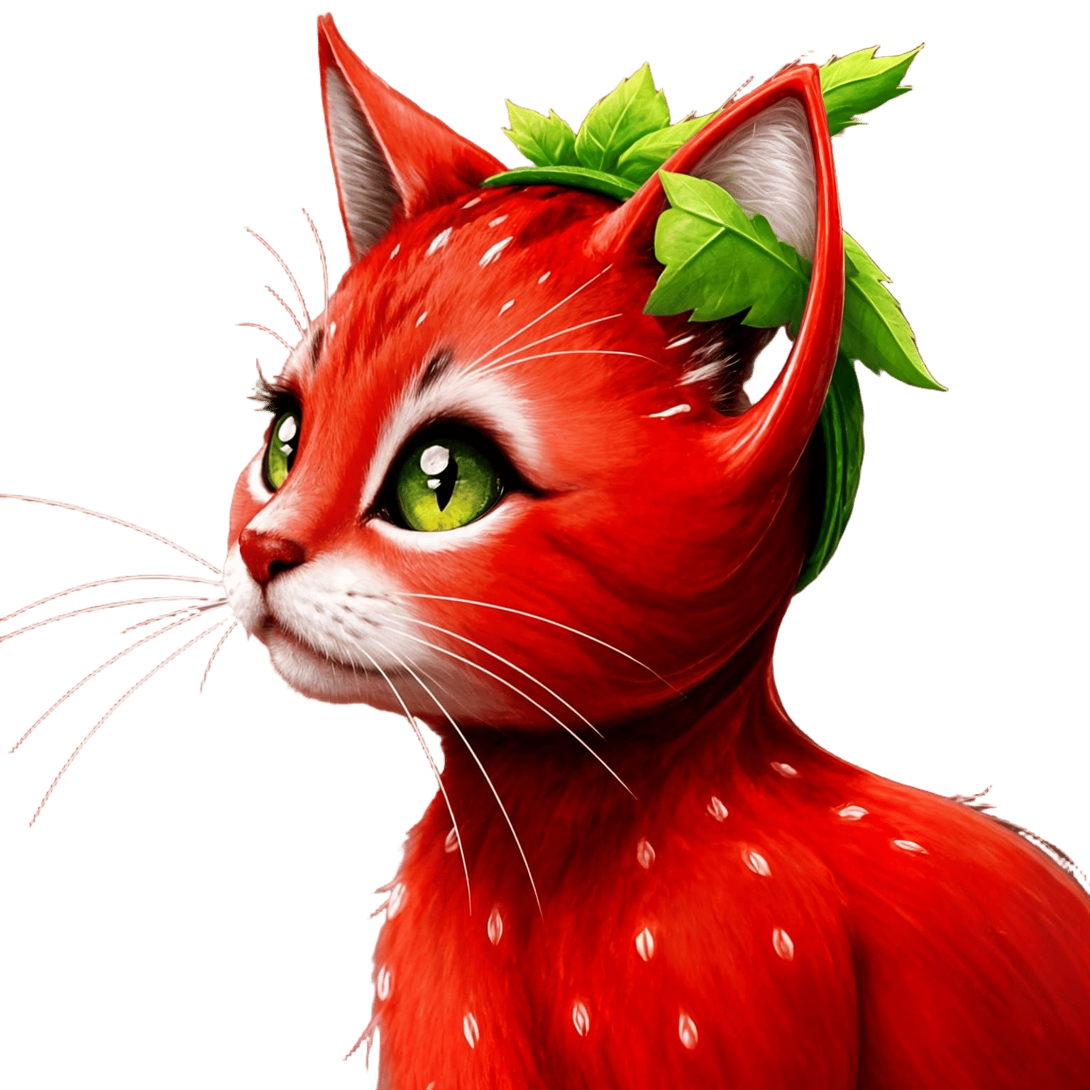 Whimsical Strawberry Cat in a Bright Green Helmet