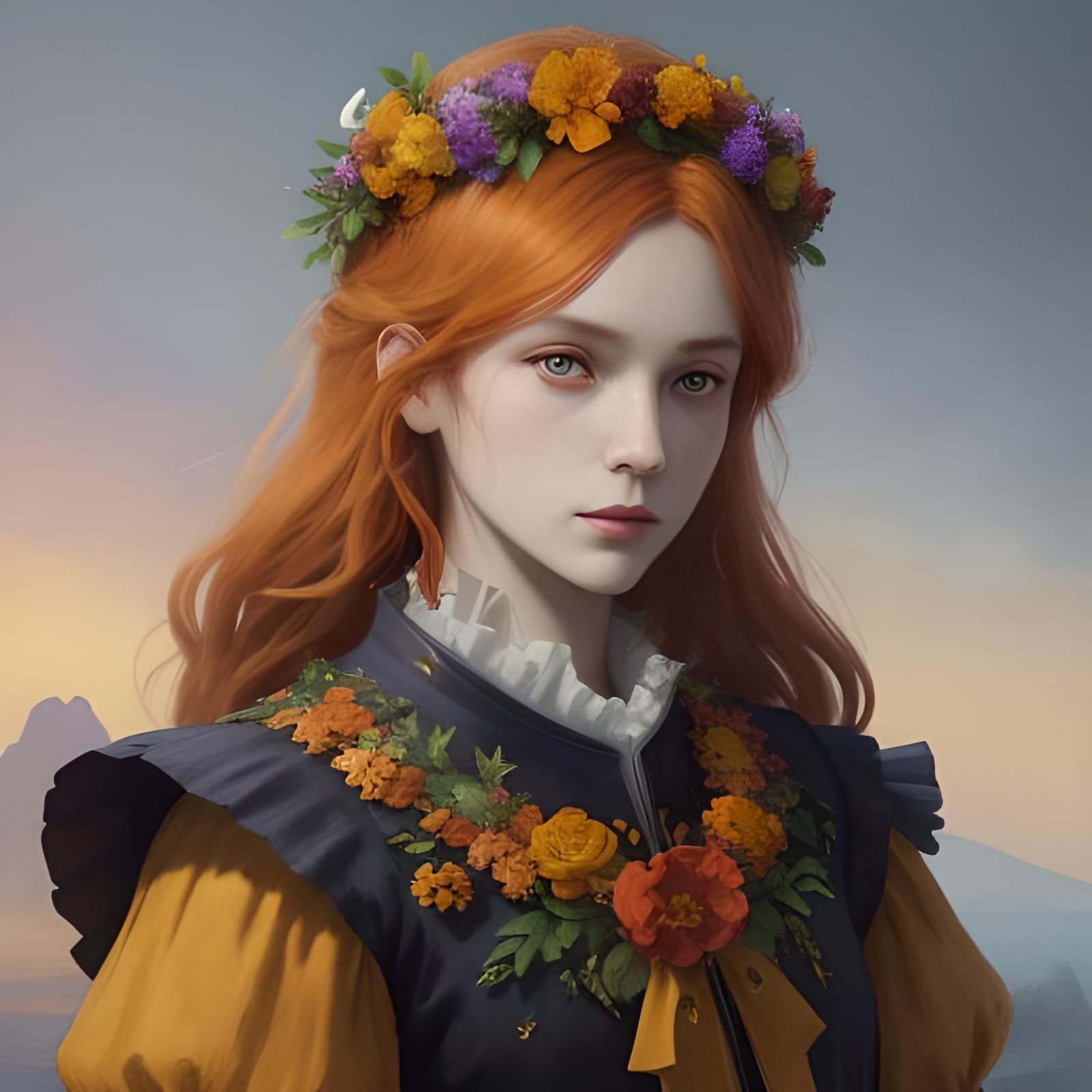 Woman with Floral Crown in Watercolor Style