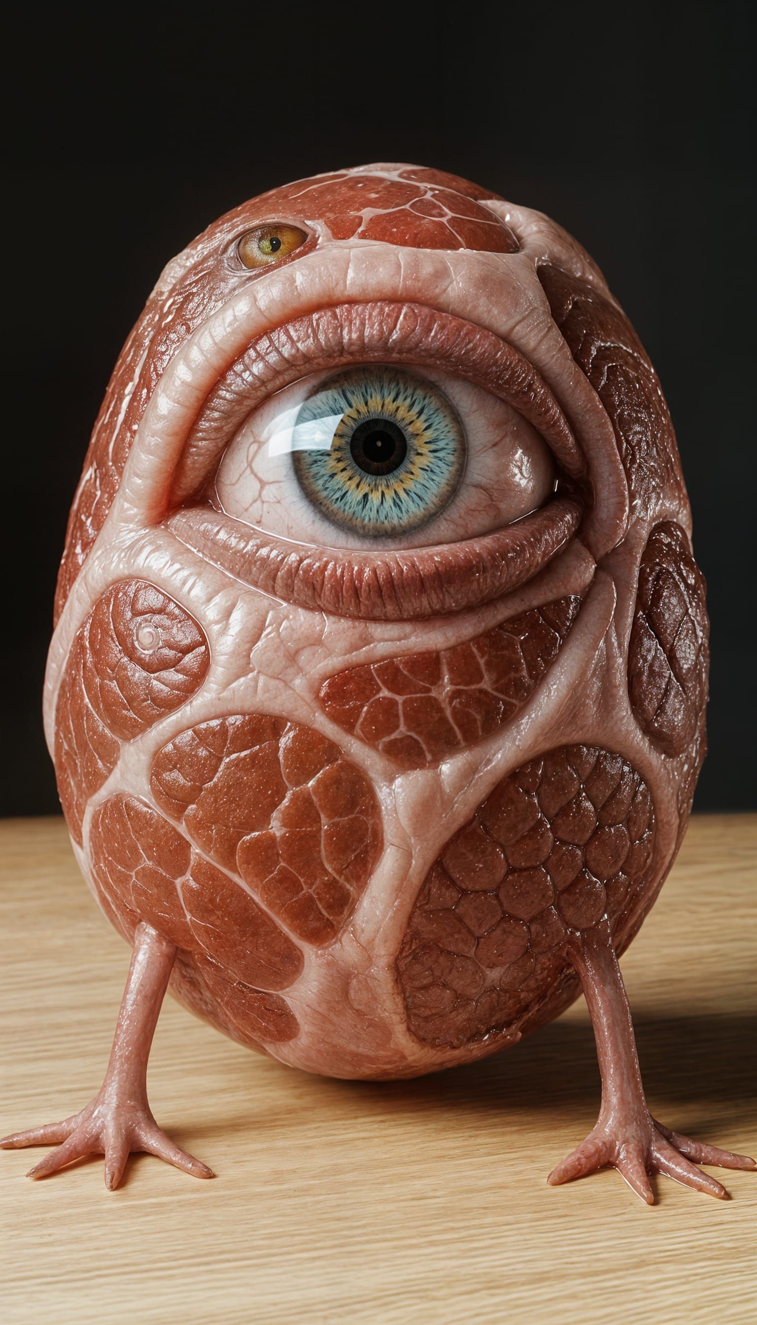 Hyperrealistic Meat Wad with Human Eyes