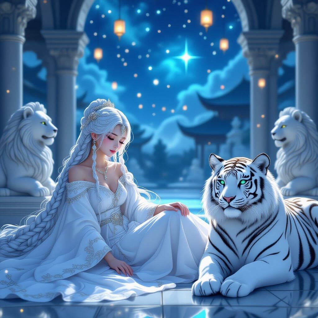 Celestial Courtyard: Maiden, Tiger, and Marble Lions
