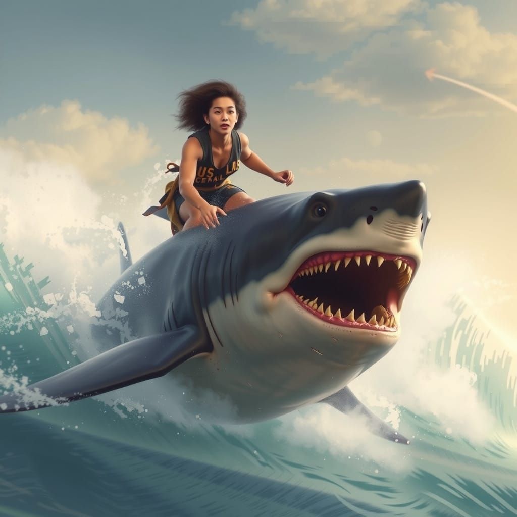 Riding the Shark in Hyperrealistic Style