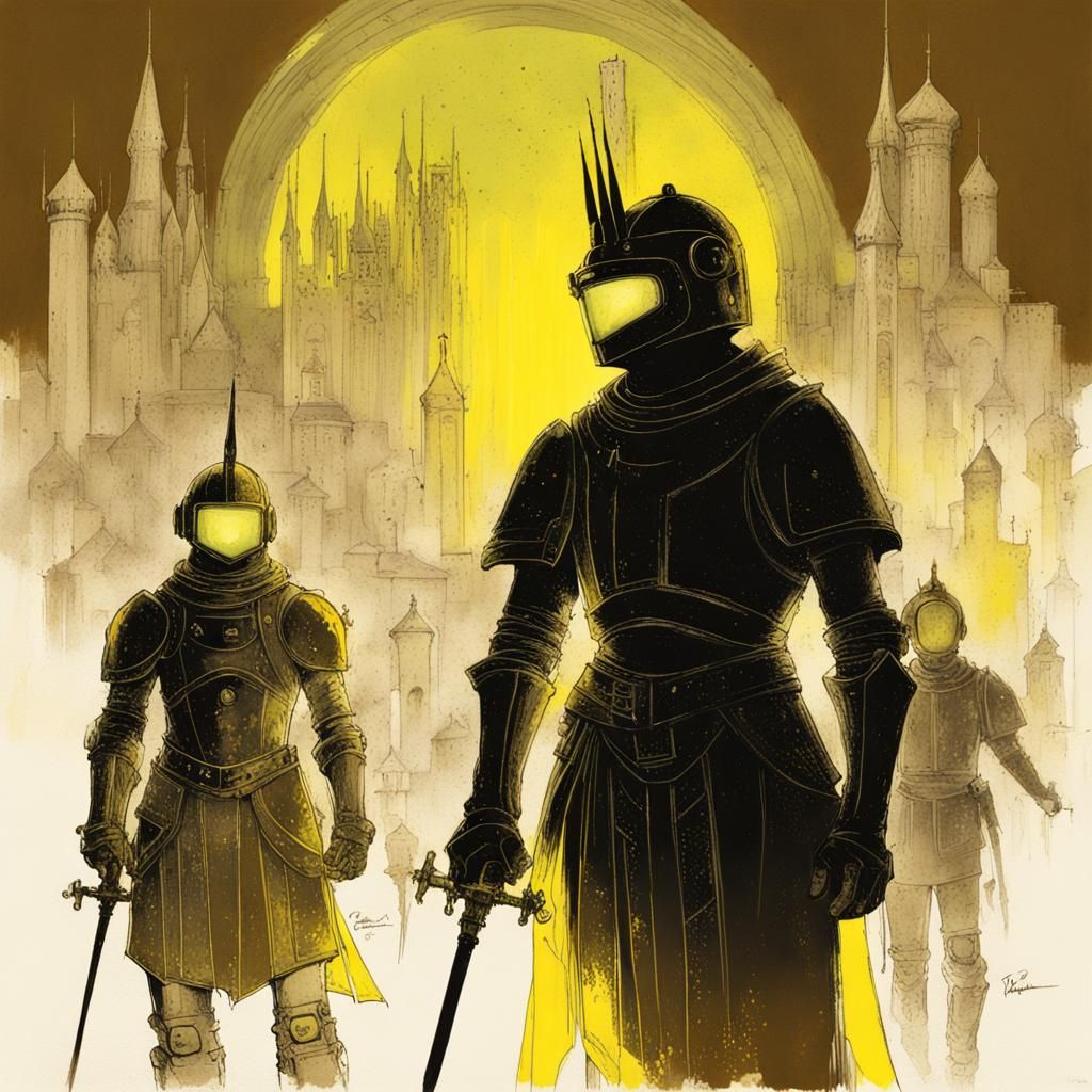 King Arthur as Space Knights in Cyberpunk Style